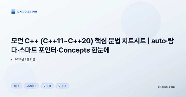 [2026] 모던 C++ (C++11~C++20) 핵심 문법 치트시트 | auto·람다·스마트 포인터·Concepts 한눈에