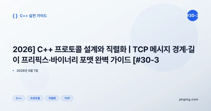 [2026] C++ 프로토콜 설계와 직렬화 | TCP 메시지 경계·길이 프리픽스·바이너리 포맷 완벽 가이드 [#30-3]