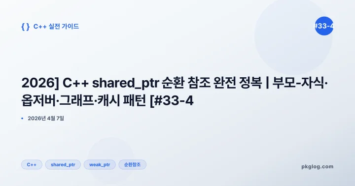 [2026] C++ shared_ptr 순환 참조 완전 정복 | 부모-자식·옵저버·그래프·캐시 패턴 [#33-4]