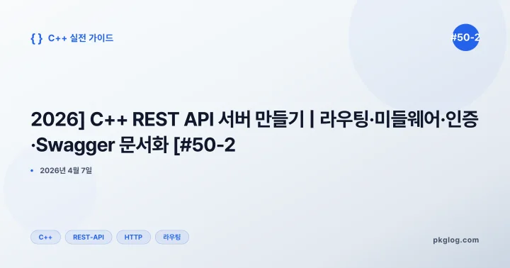 [2026] C++ REST API 서버 만들기 | 라우팅·미들웨어·인증·Swagger 문서화 [#50-2]
