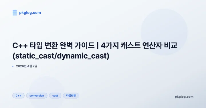[2026] C++ 타입 변환 완벽 가이드 | 4가지 캐스트 연산자 비교 (static_cast/dynamic_cast)