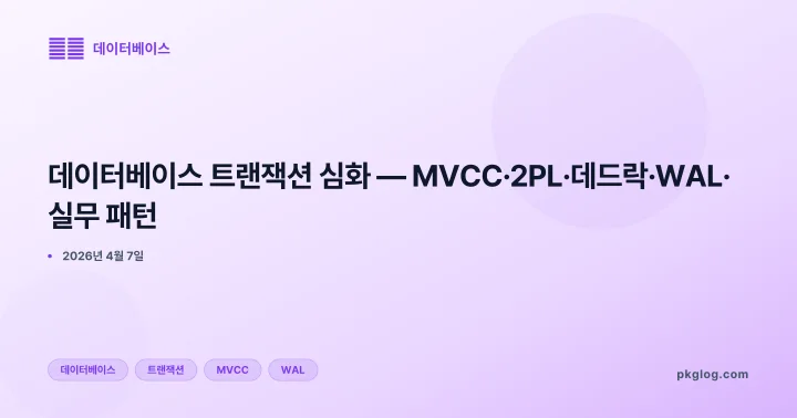 [2026] 데이터베이스 트랜잭션 심화 — MVCC·2PL·데드락·WAL·실무 패턴
