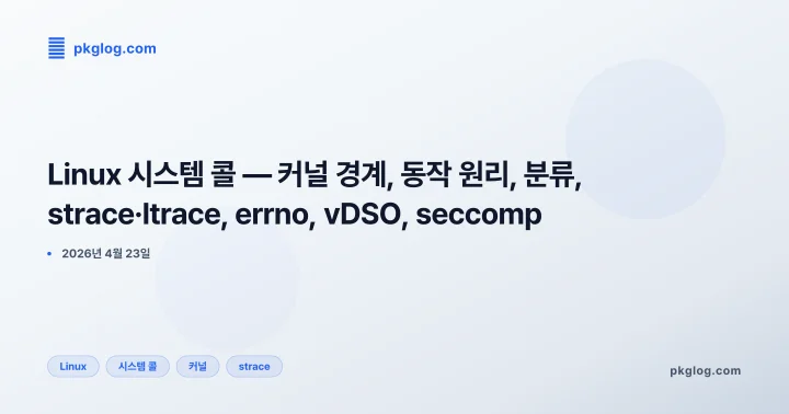 Linux 시스템 콜 — 커널 경계, 동작 원리, 분류, strace·ltrace, errno, vDSO, seccomp