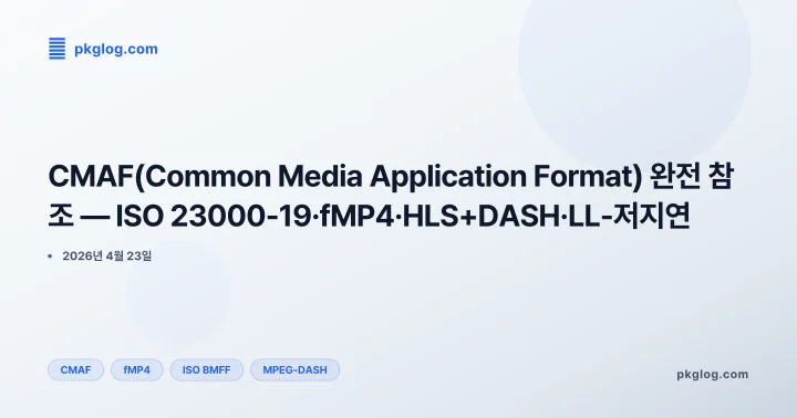 [2026] CMAF(Common Media Application Format) 완전 참조 — ISO 23000-19·fMP4·HLS+DASH·LL-저지연