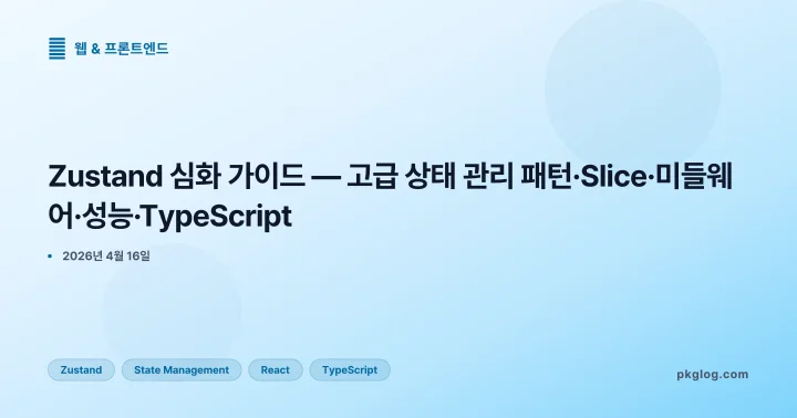 Zustand 심화 가이드 — 고급 상태 관리 패턴·Slice·미들웨어·성능·TypeScript